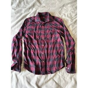 UNTUCKit Mens Medium Slim Fit Flannel Button Down Shirt Maroon Buffalo Check